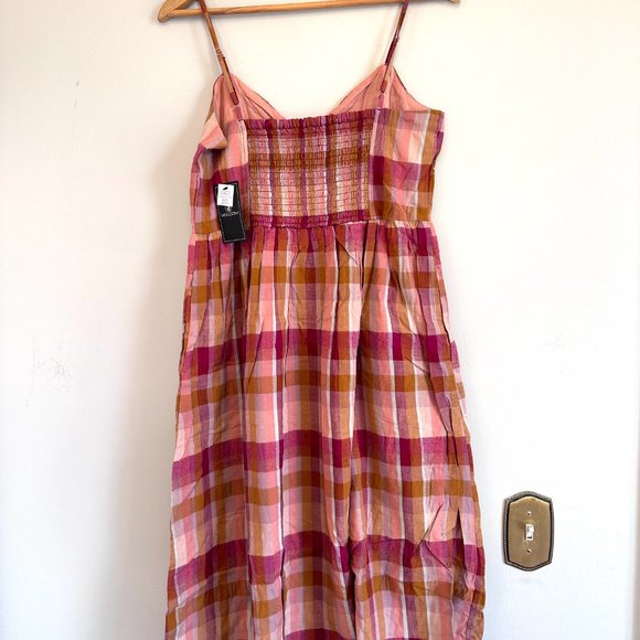 Volcom Auburn & Yellow Plaid NWT Madrasita Button-Front Sleeveless Dress SMALL - Picture 9 of 10